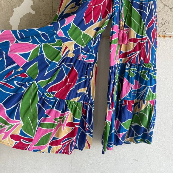 Palazzo Pants Boho Wide Leg Tropical Floral Flowy Rayon Womens XS Resort Vacay - Picture 3 of 7